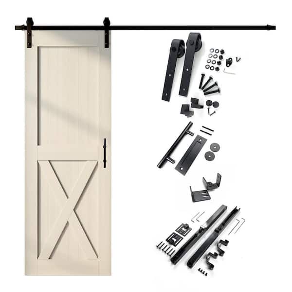 HOMACER 24 in. x 96 in. X-Frame Tinsmith Gray Solid Pine Wood Interior Sliding Barn Door with Hardware Kit, Non-Bypass