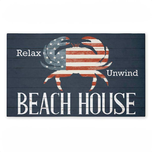 Relax Unwind Patriotic Beach House Blue 18 in. x 30 in. Polyester Non-Slip Outdoor Door Mat