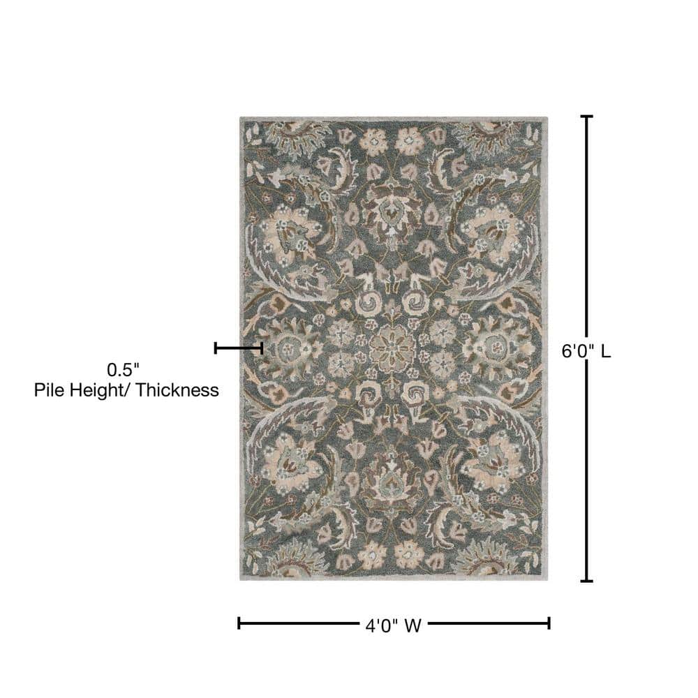 Bella 4' x 6' Gray and Multi Hand-Tufted Wool Rug
