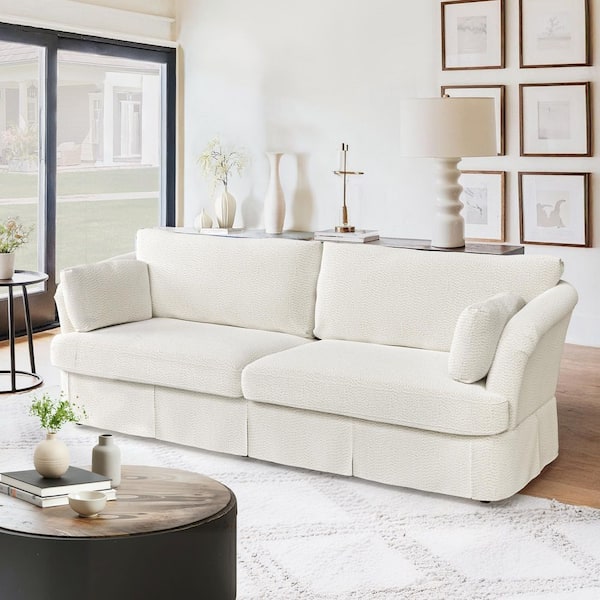 Isabella Chenille Upholstered Rectangle 2-Seater Sofa 98.4 in. W Flared Arms Wooden Frame Couch in Beige for 3 People