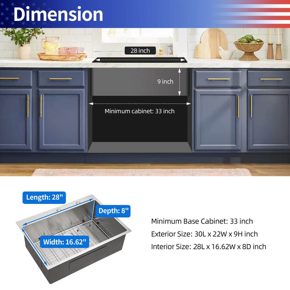 30'' Stainless Steel Single Bowl Kitchen Sink with Workstation