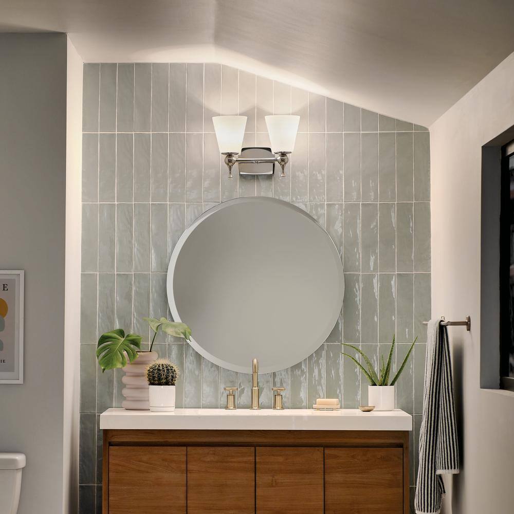 Polished Nickel 2-Light Vanity with Satin Etched Glass