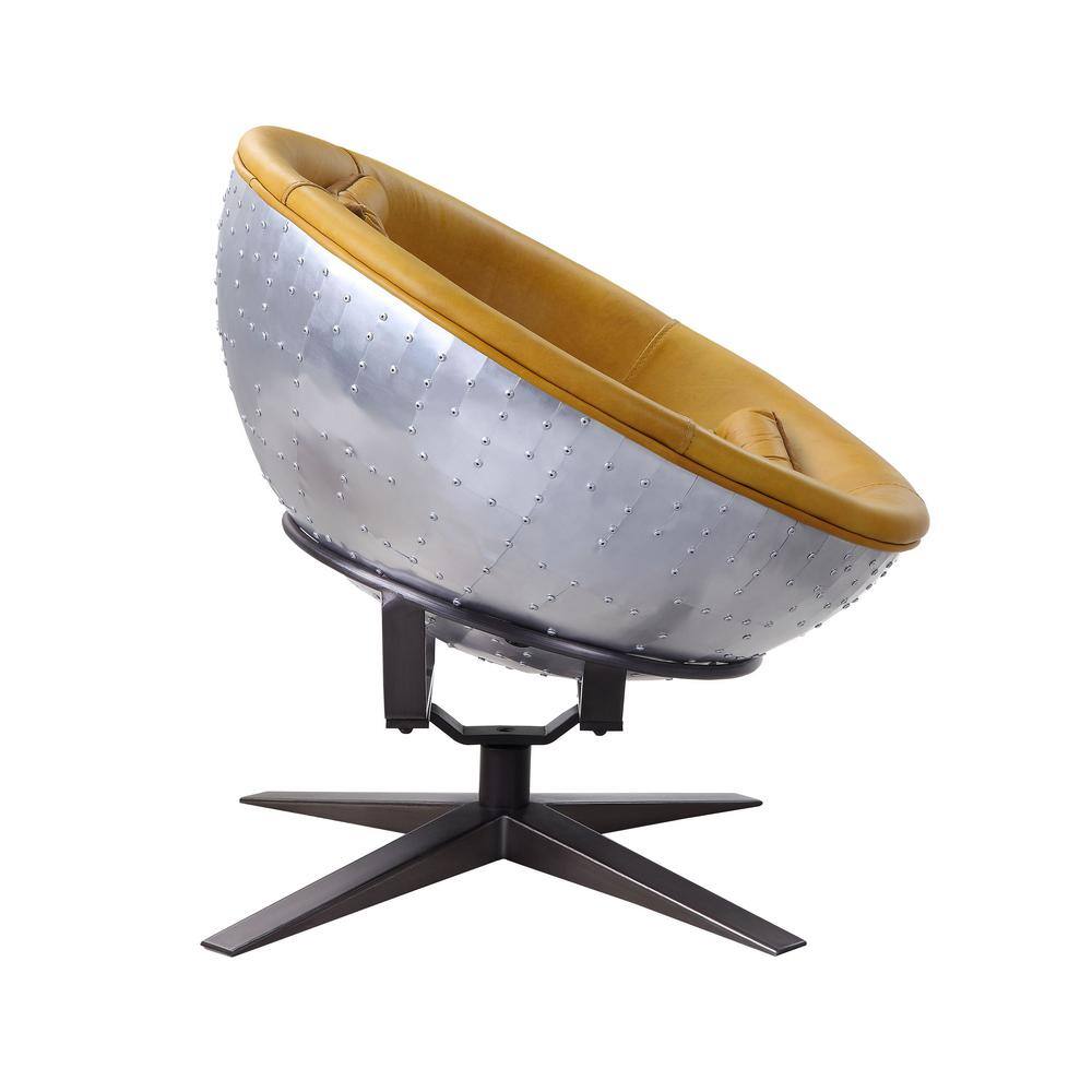 Turmeric Leather and Aluminum Barrel Accent Chair