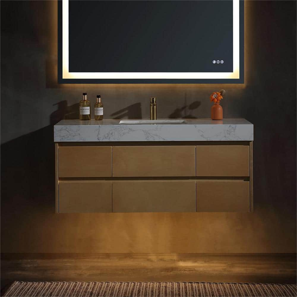48 in. W x 20 in. D x 21 in. H Single Sink Wall Bath Vanity in Maple with W