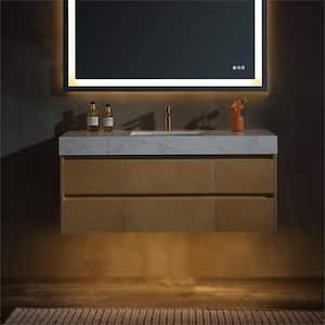 48 in. W x 20 in. D x 21 in. H Single Sink Wall Bath Vanity in Maple with White Cultured Marble Top,LED Band,Soft Close