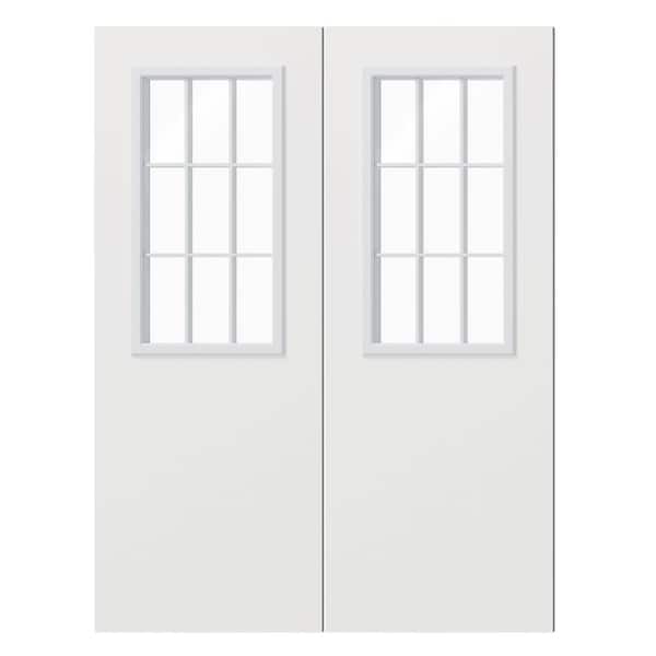60 in. x 80 in. 9 Lite, Universal, Clear Glass, White Primed Wood Front Door Slab