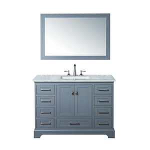 Newport 48 in. W x 22 in. D Vanity in Gray with Marble Vanity Top in Carrara White and Mirror