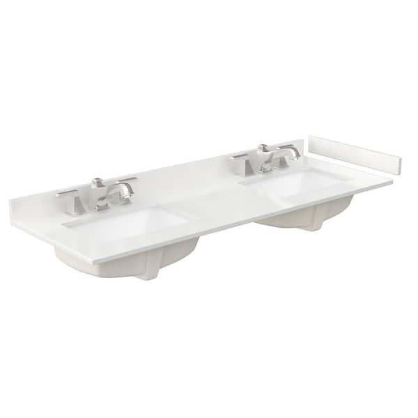 60 in. W x 22 in. D Quartz White Rectangular Double Sink Bathroom Vanity Top in White
