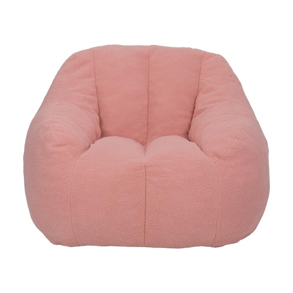 Pink Teddy Large (37.4 in.) Bean Bag with Memory Foam Filler, Ergonomic Backrest & Armrests, Soft Faux Fur for Living