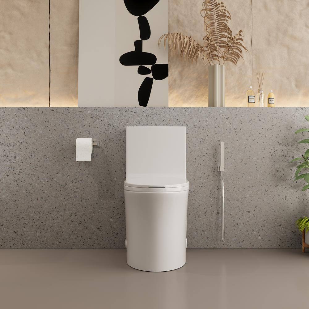 Glossy White Ceramic Dual Flush Elongated One-Piece Toilet