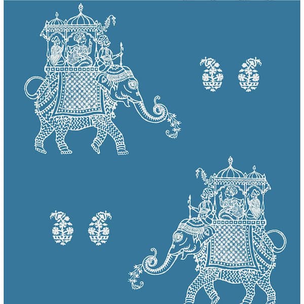 Unbranded Compton Ophelia Blue Elephant Paper Strippable Wallpaper Roll (Covers 56.4 sq. ft.)