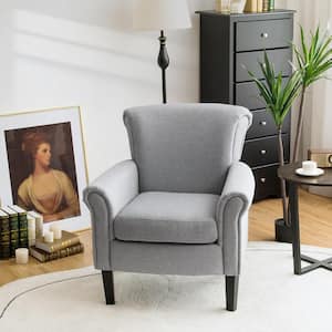 Light Gray Modern Upholstered Fabric Accent Chair with Rubber Wood Legs