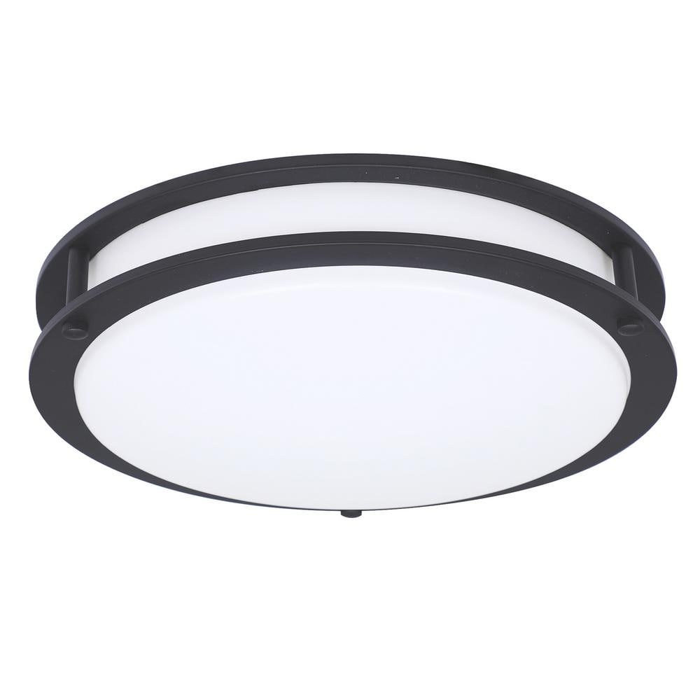 EnviroLite 14 In. 1-Light Matte Black Selectable Dimmable LED Flush ...