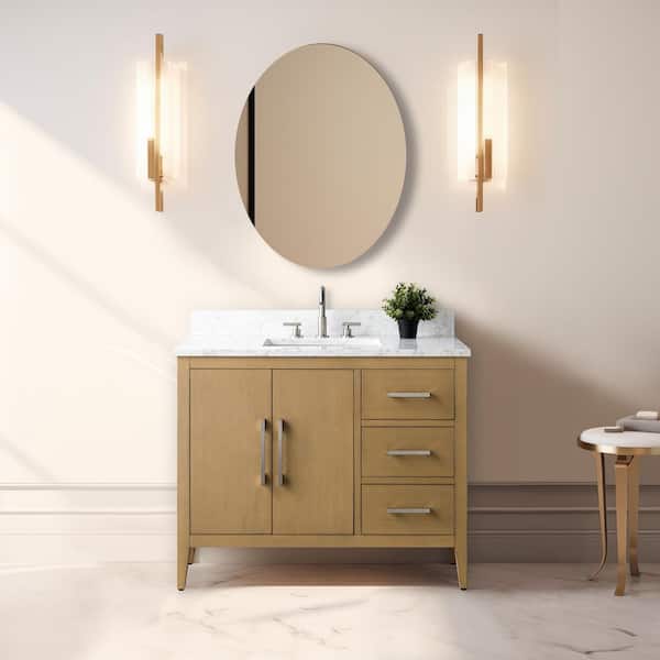 Vanity Art 42 in. W x 22 in. D x 34 in. H Single Sink Bathroom Vanity Cabinet in Natural Oak with Engineered Marble Top