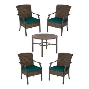 Harper Creek 5-Piece Brown Steel Outdoor Patio Dining Set with CushionGuard Malachite Green Cushions