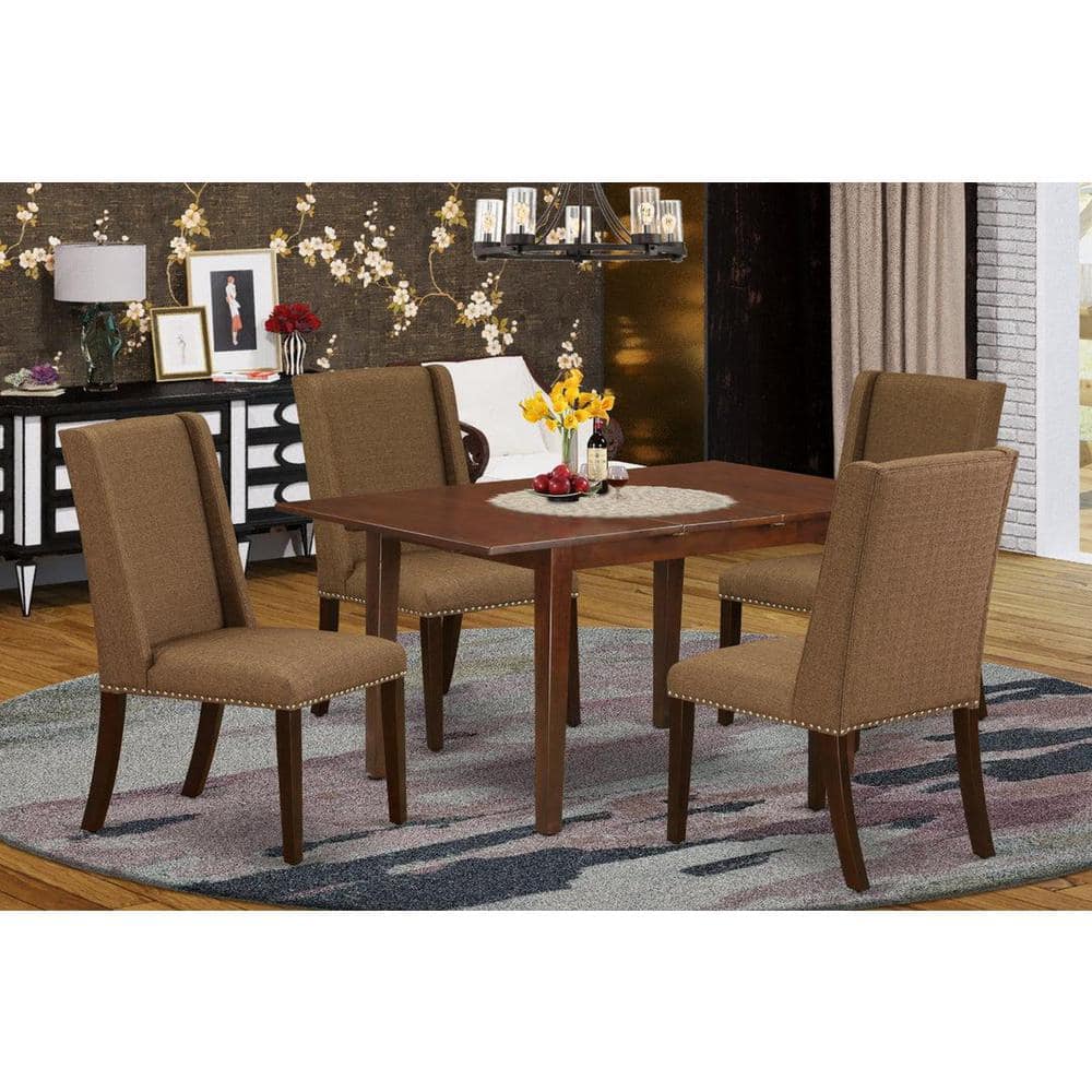 5-Piece Mahogany Finish Solid Wood Top - Dining Room Set with Leaf - Seats 4