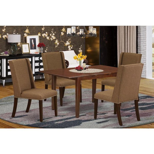 East West Furniture 5-Piece Mahogany Finish Solid Wood Top - Dining Room Set with Leaf - Seats 4