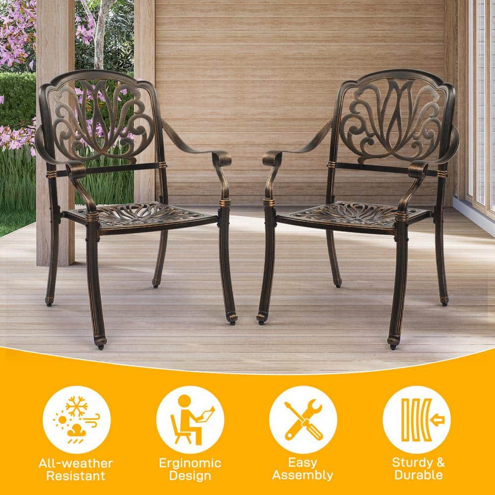 Antique Bronze Cast Aluminum Outdoor Dining Armchairs, Set of 2