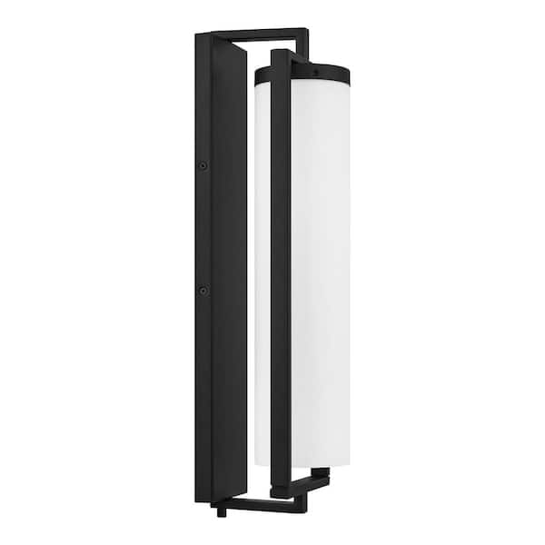 Hampton Bay Libby 20.37 in. 1-Light Large Matte Black Transitional Outdoor Wall Lantern with Opal Glass Shade
