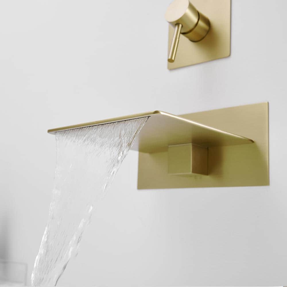Brushed Gold Wall-Mount Waterfall Bathtub Faucet with Lever Handle