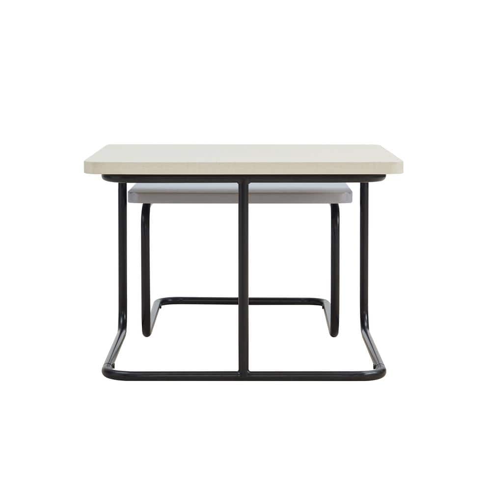 Modern Cream and Gray Textured 2-Piece Nesting Coffee Table Set