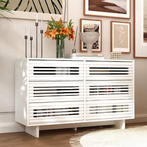 White Wooden 29.5 in. Height x 47.2 in. Width Storage Cabinet, Chest of Drawers with 6 Wooden Strip Surface Drawers