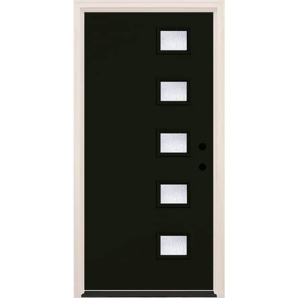 Builders Choice 36 in. x 80 in. Left-Hand/Inswing 5-Lite Rain Glass Onyx Painted Fiberglass Prehung Front Door w/6-9/16 in. Frame