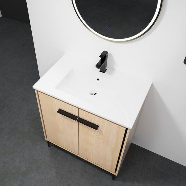 30 in. W x 18 in. D x 33.8 in. H Single Sink Bath Vanity in Oak with White Ceramic Top