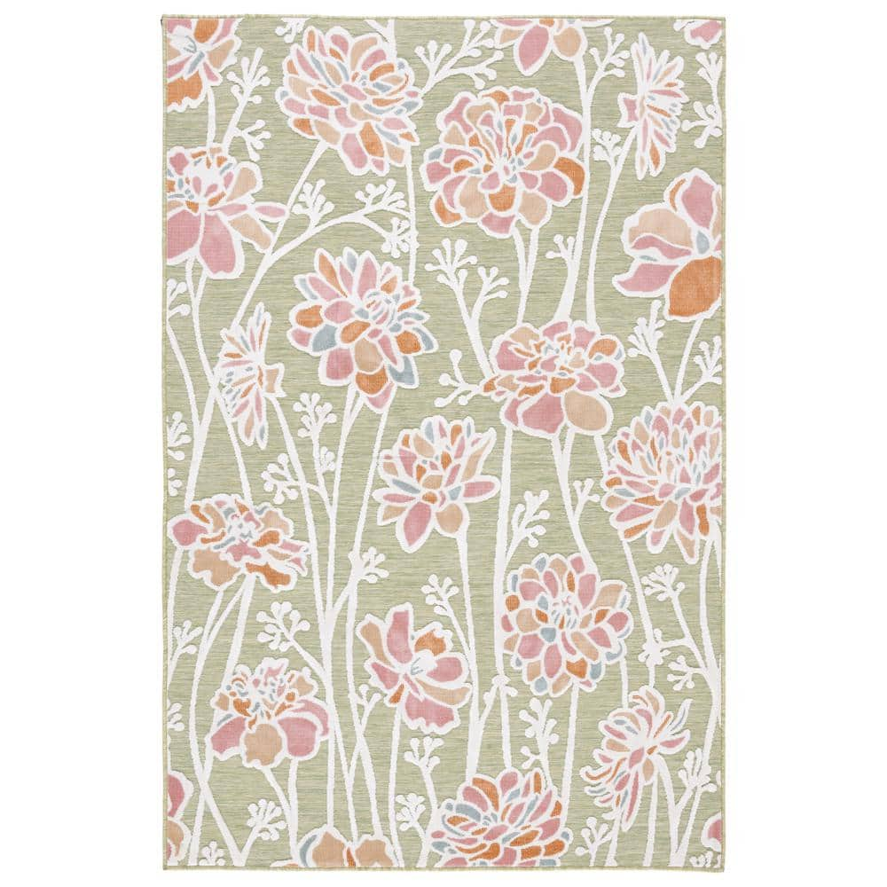 Modern Indoor Outdoor Retro Floral Area Rug 6x8 Pink Green Flowers Rug for  Patio Deck Backyard Balcony Waterproof Non Slip Carpet Machine Washable