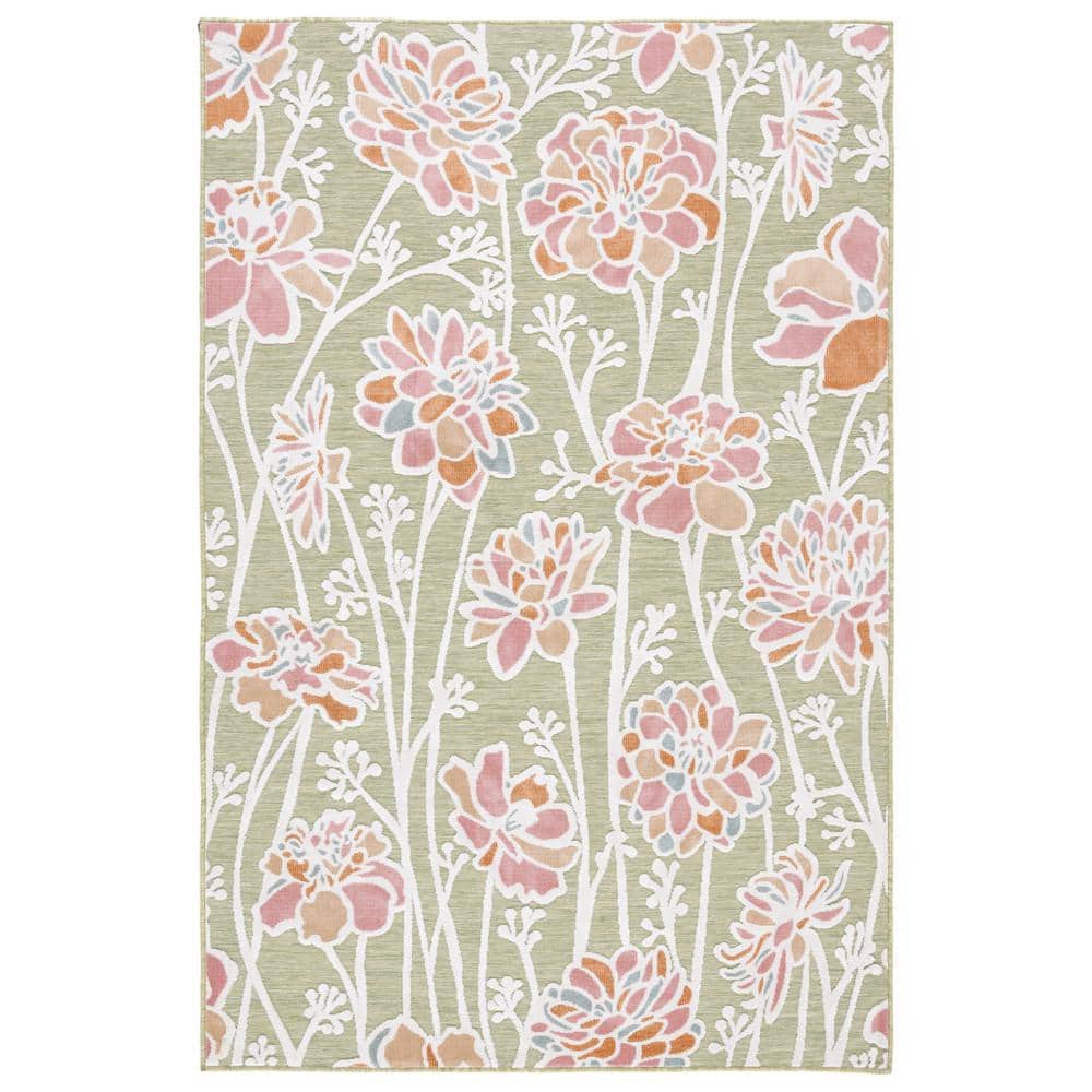 Cabana Green/Pink 5 ft. x 8 ft. High-Low Floral Abstract Indoor/Outdoor Area Rug price history on PriceWatchPro
