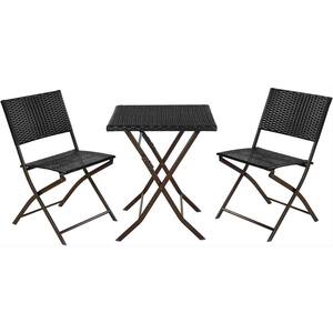 3-Piece Wicker Outdoor Bistro Set Patio Conversations Set Foldable Chairs Square Table