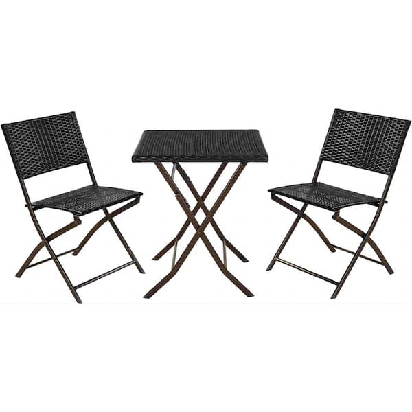 Mondawe 3-Piece Wicker Outdoor Bistro Set Patio Conversations Set Foldable Chairs Square Table