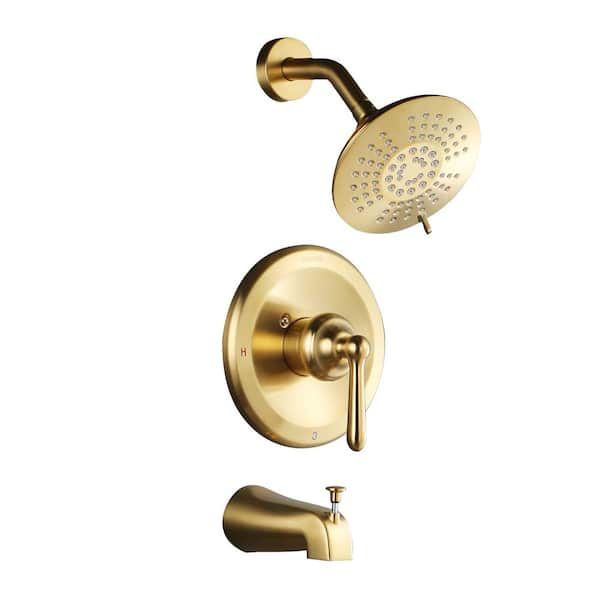 6 in. 1-Jet Shower System with Lever Handle and Thermostatic Valve in Brushed Gold