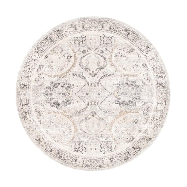 Pasargad Home Fantasia Ivory/Silver 8 ft. x 8 ft. Round Abstract Area Rug
