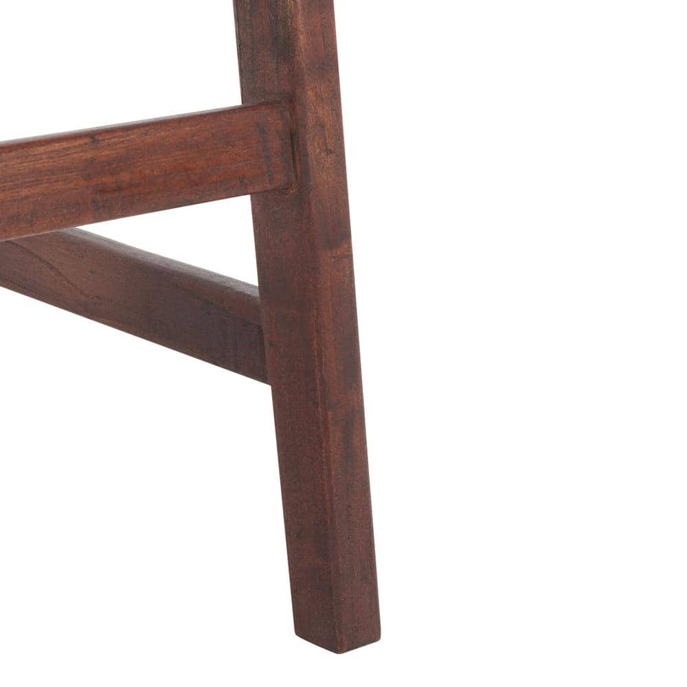 Cognac Woven Leather and Walnut Wood Backless Counter Stool