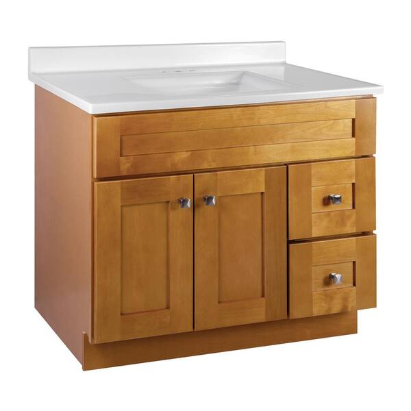 Design House Brookings Shaker RTA 37 in. W x 22 in. D x 35.38 in. H Bath Vanity in Birch with Solid White Cultured Marble Top