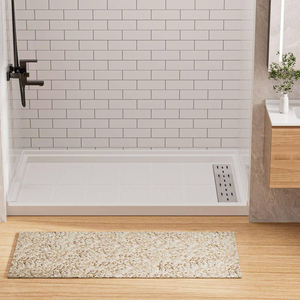 KW 60 in. L x 36 in. W Alcove Solid Surface Shower Pan Base with Right Drain in White with Brushed Nickel Cover price history on PriceWatchPro