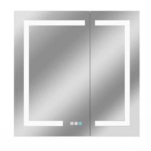 30 in. W x 30 in. H Silver LED Anti-Fog Aluminum Recessed/Surface Mount Medicine Cabinet with Mirror