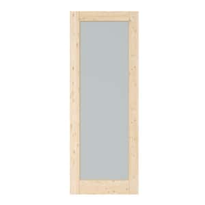 30 in. x 80 in. Unfinished Solid Core Pine Wood 1-Lite Tempered Frosted Glass Interior Door Slab