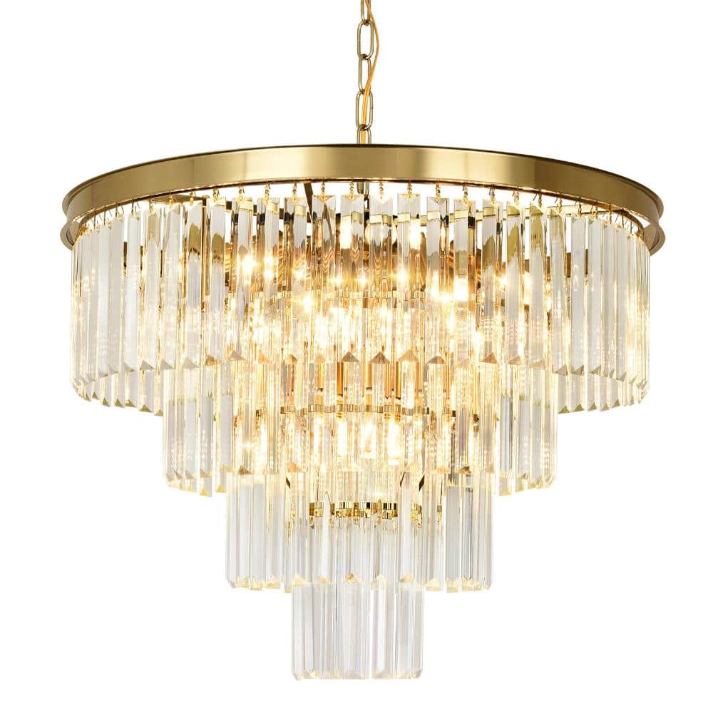 Modern 23.6 in. 11-Light Brass Tiered Crystal Chandelier Luxury Pendant Ceiling Light Fixture for Dining Room Bedroom price history on PriceWatchPro