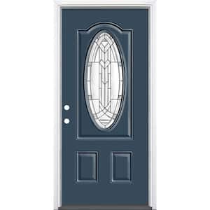 36 in. x 80 in. Chatham 3/4 Oval-Lite Right-Hand Inswing Painted Steel Prehung Front Door with Brickmold, Vinyl Frame