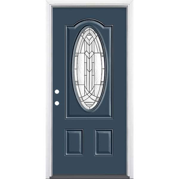 Masonite 36 in. x 80 in. Chatham 3/4 Oval-Lite Right-Hand Inswing Painted Steel Prehung Front Door with Brickmold, Vinyl Frame