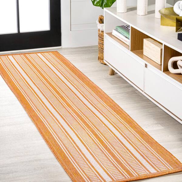 JONATHAN Y Haynes Modern Double Stripe Orange/Cream 2 ft. x 8 ft