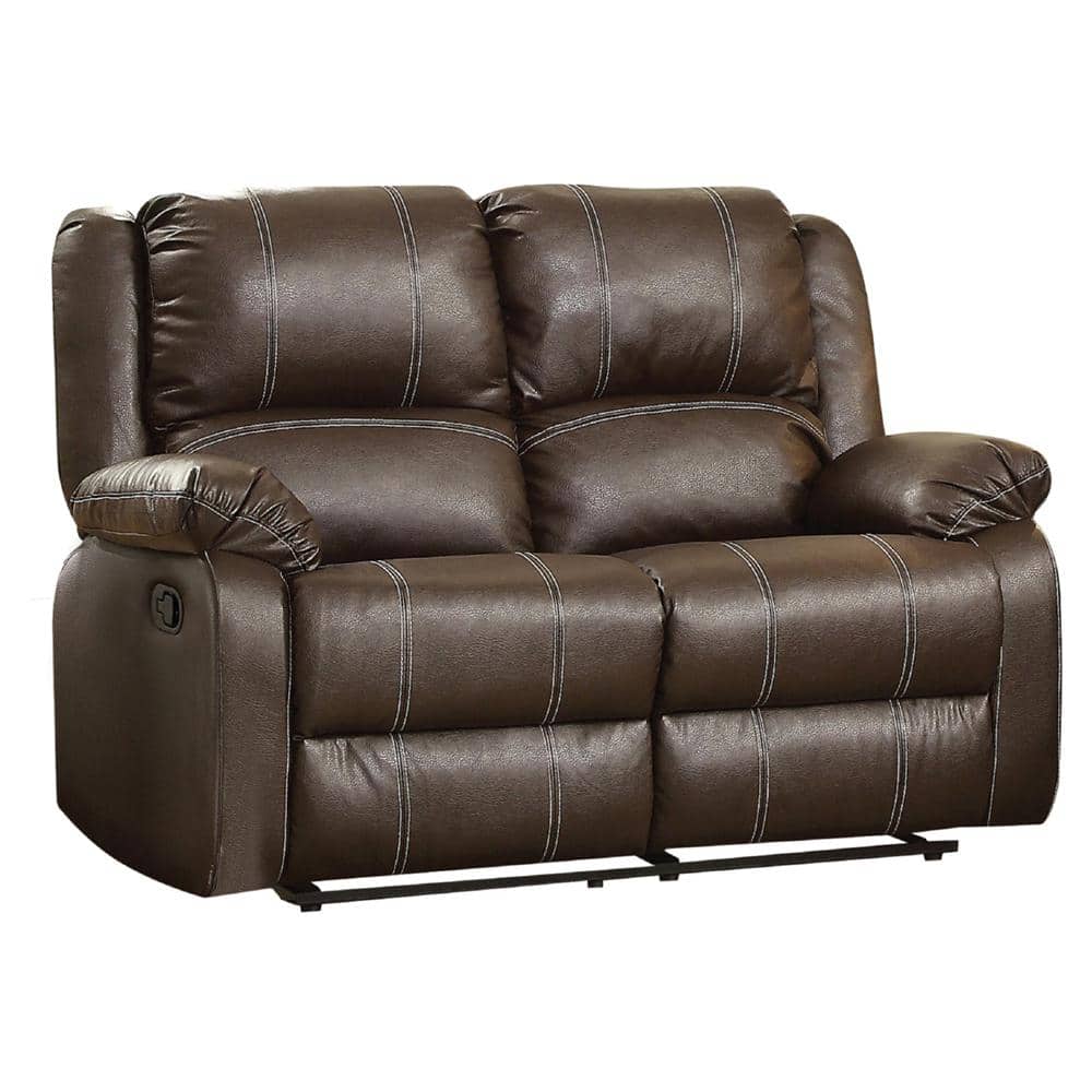 Contoured Comfort Brown Faux Leather Loveseat with Cup Holders