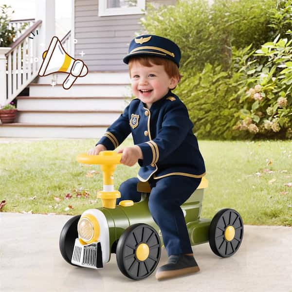 Ride on Push Car with Storage Compartment and Train Whistle Sound Button Green