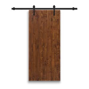 30 in. x 80 in. Japanese Series Pre Assemble Walnut Stained Wood Interior Sliding Barn Door with Hardware Kit