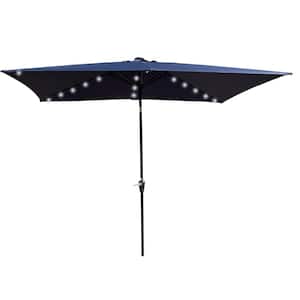 10 x 6.5ft.Steel Solar LED Lighted Market Umbrella with Crank&Push Button Tilt for Garden Backyard Pool in Navy Blue