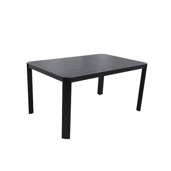 maocao hoom Outdoor Aluminum Table with Alternating Wide and Narrow Slats, Angled Corners, Umbrella Hole and Non-Slip Pads