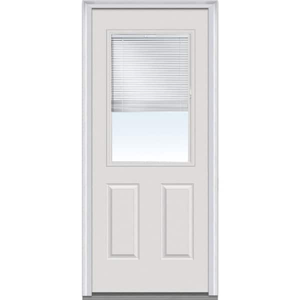 MMI Door 30 in. x 80 in. Internal Blinds Left-Hand 1/2 Lite 2-Panel Classic Primed Steel Prehung Front Door