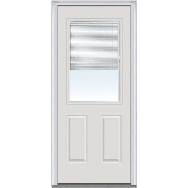 Milliken Millwork 30 in. x 80 in. Internal Mini Blinds Clear Glass 1/2 Lite 2-Panel Primed White Steel Prehung Front Door